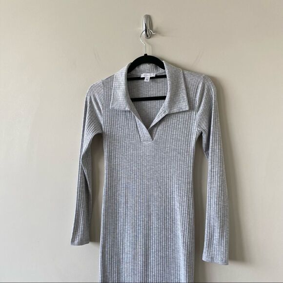 Topshop-Collar Ribbed Jersey Midi Side Slit Grey Dress (Size:4) - Picture 5 of 10